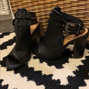 Black leather booties